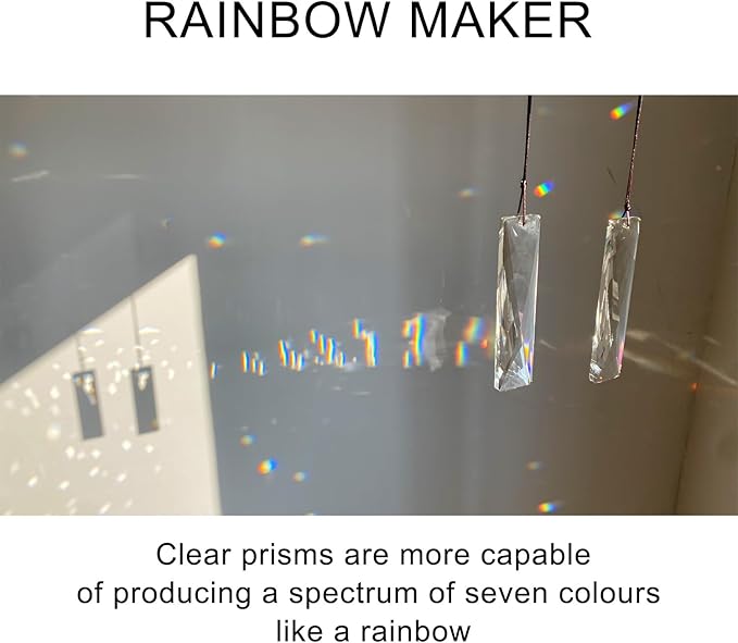 2PCS 5" Large Crystal Sun Catcher Prisms, STINO Hanging Suncatchers with Glass Prism, Rainbow Maker for Windows, Balcony, Kitchen, Garden Decoration (1, Net Rectangle Clear 2Pcs)