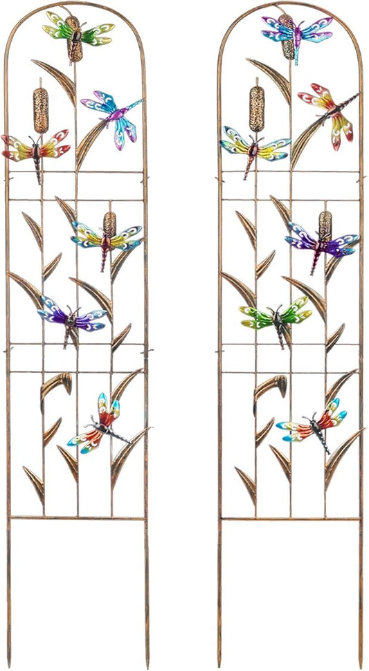 Set of 2 Dragonfly Metal Garden Trellis for Climbing Plants, Decorative Vegetables Flowers Vine Trellis for Outdoor Patio 60'' H x 11'' W