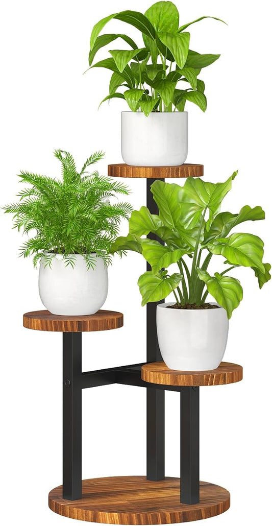 Bamworld 3 Tier Plant Stand Indoor Small Plant Shelf Outdoor Metal Tall Flower Holder Table Support Rack Garden Accessories for Plant Lovers(Brown)