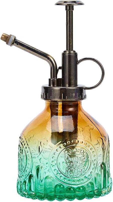 Glass Vintage Plant Spritzer Spray Bottle, Succulent Watering Bottle with Top Pump, Small Plant Sprayer Mister Watering Can for Indoor Outdoor House Plant - Green Brown Gradient
