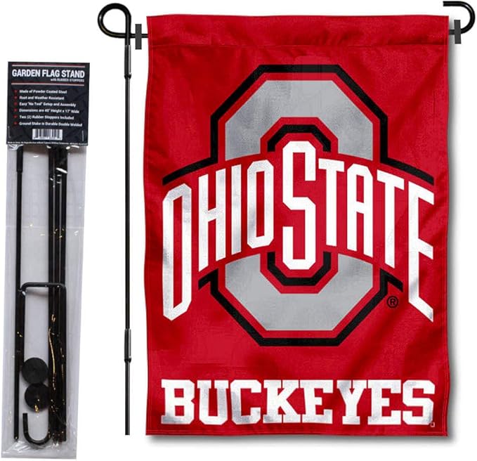 College Flags & Banners Co. Ohio State Buckeyes Garden Flag with Stand Holder