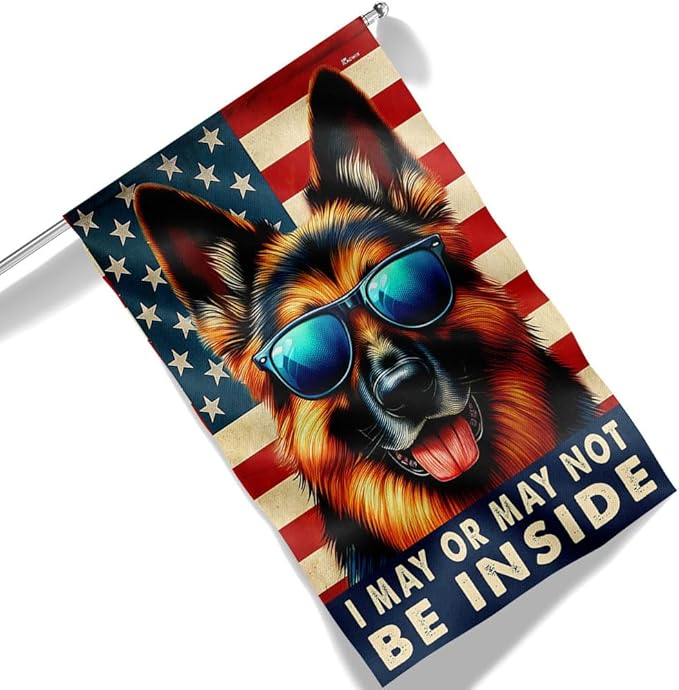 American Flag-Funny German Shepherd Dog American Flag TQN2748F, Garden Flag (11.5" x 17.5")-USA Flags Premium Polyester-Decorative Indoor Outdoor Flag