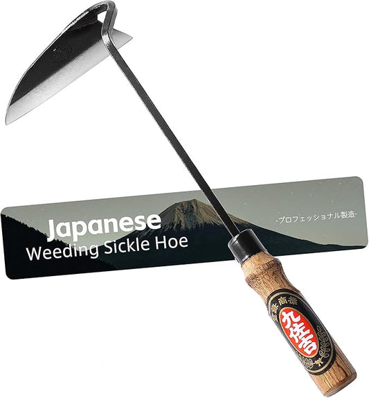 Japanese Weeding Sickle Hoe, Sickle Garden Tool Hand Grass Sickle, Weeding Tool for Gardening with High Carbon Sharp Steel Blade Edge for Cutting Grass,Digging Quick Work (Hoe Sickle)