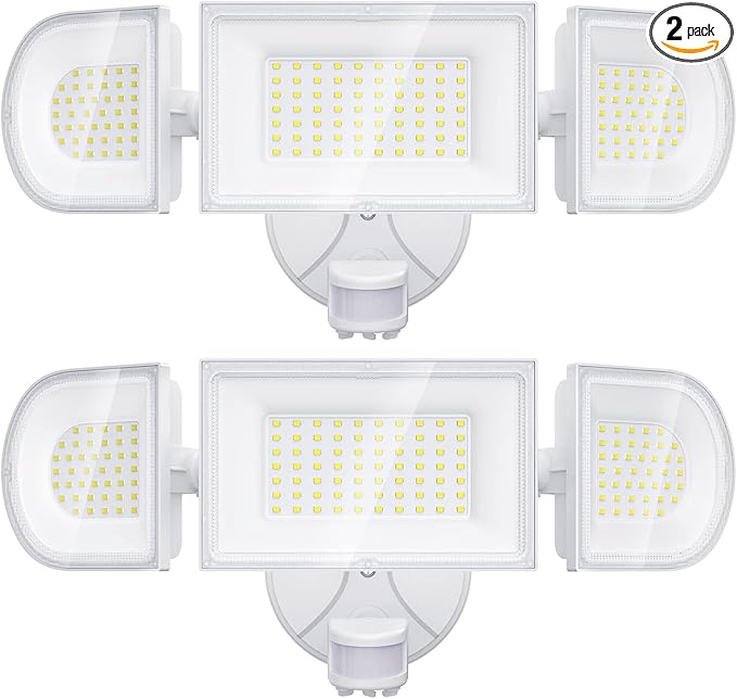 iMaihom 150W Motion Sensor Light Outdoor, 15000LM 6500K LED Security Floodlights, 3 Adjustable Head Motion Detection Light IP65 Waterproof for Yard Garage White 2pack