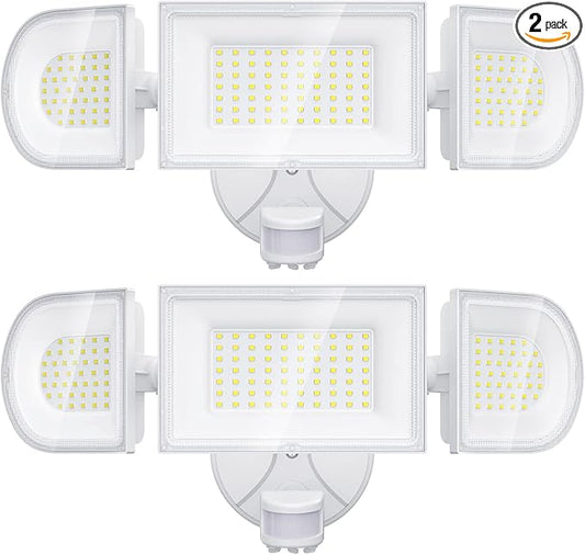 iMaihom 150W Motion Sensor Light Outdoor, 15000LM 6500K LED Security Floodlights, 3 Adjustable Head Motion Detection Light IP65 Waterproof for Yard Garage White 2pack