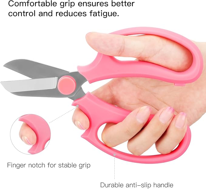 Flower Scissors, Strong Floral Shears,3PCS Premium Steel Garden Pruning Shears Floral Fruits Leaf Scissors Hand Pruner Snip Trimming Tool for Gardening Flower Arrangement, Pink