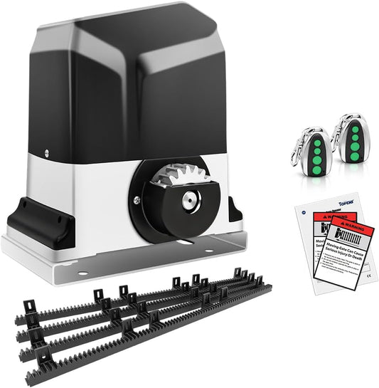 TOPENS RK1200T Automatic Sliding Gate Opener Rack Drive Electric Gate Motor for Heavy Driveway Slide Gates Up to 3400 Pounds, Security Gate Operator AC Powered with Nylon Gear Rack and Remote Control