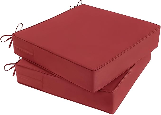 Outdoor Chair Cushions Set of 2 for Patio Furniture 18.5x16x3 Inch Waterproof Patio Chair Cushion 3 Year Color Fastness Rectangle Elastic Foam Garden Couch Pads with Ties and Handle,Red