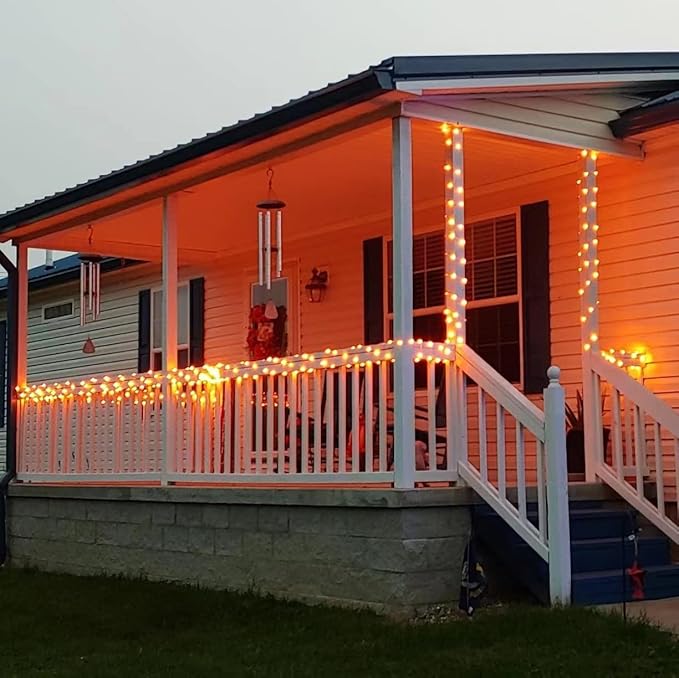 QITONG 4 Pack Orange Solar Fairy Lights, Each 33ft 100 LED Solar Christmas Lights Outdoor Waterproof, 8 Modes Christmas String Lights