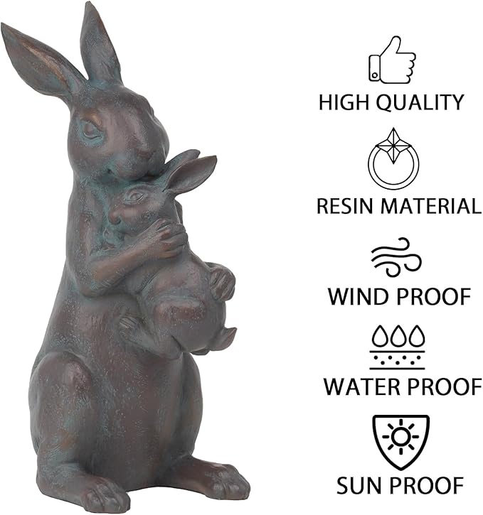 Braxio Bunny Decor Garden Outdoor Statues - Resin Standing Easter Bunny Decor for Outside Yard Decor Garden Statues Outdoor for Mothers Day Birthday Thanksgiving Copper 7.5×5.6×15.3 Inch