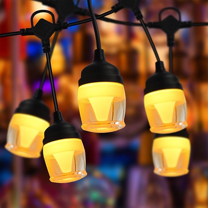 String Lights for Outside, Outdoor Patio Lights with 12 LED Bulbs Waterproof Shatterproof Hanging Patio Lights String for Patio for Bistro, Garden, Backyard, Gazebo, Party Decor, Easter