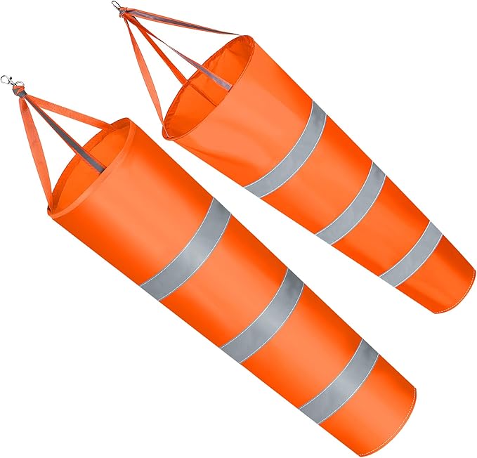 2 Pcs Airport Windsocks Measurement Sock Bag with Reflective Belt Oxford Fabric Ripstop Wind Sock Wind Direction Indicator Windsocks Outdoor Aviation Flag for Airport Farm, 31.5 Inch, 39 Inch(Orange)