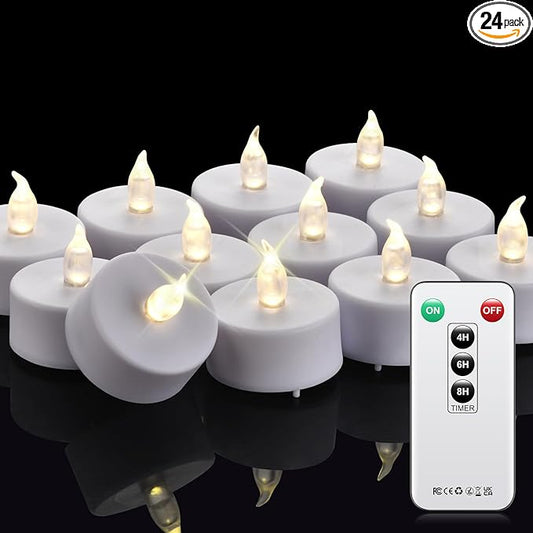 Tea Light Candles with Remote Control,24pack Flickering Flameless LED Candle,Long Lasting 400+Hours,Battery Operated with Timer for Home Decoration Seasonal &Festival Celebration WarmWhite