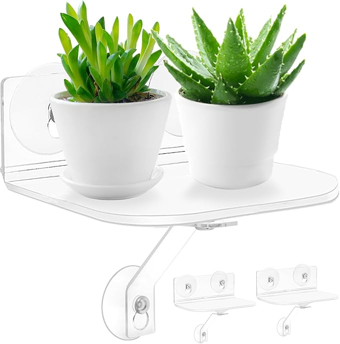 2-Pack Acrylic Window Plant Shelves with Suction Cups & Support Brackets - Rectangle Window Sill Extender for Herb Pots, Succulents, Flower Boxes, Micro Greens | Indoor/Outdoor Use