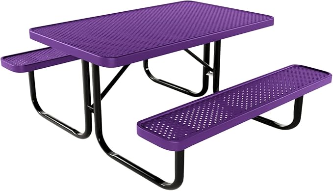 Coated Outdoor Furniture Heavy-Duty Portable Outdoor Kids Table, Punched Steel Kids Picnic Table, Commercial-Grade Picnic Table, Made in America (4ft Rectangular, Childrens, Textured Purple)