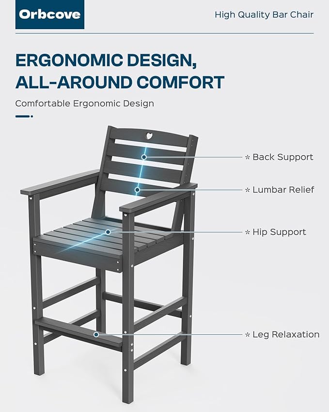 3-Piece HDPE Outdoor Bar, Outdoor Bar Stools and Outdoor Bar Table with Heart Cutout Design, All Weather Bistro Set Outdoor for Patio, Porch, Pool (Grey)