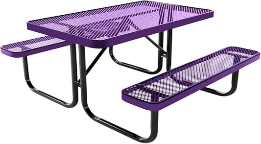 Coated Outdoor Furniture Heavy-Duty Portable Outdoor Kids Table, Expanded Metal Kids Picnic Table, Commercial-Grade Picnic Table, Made in America (4ft Rectangular, Childrens, Purple)
