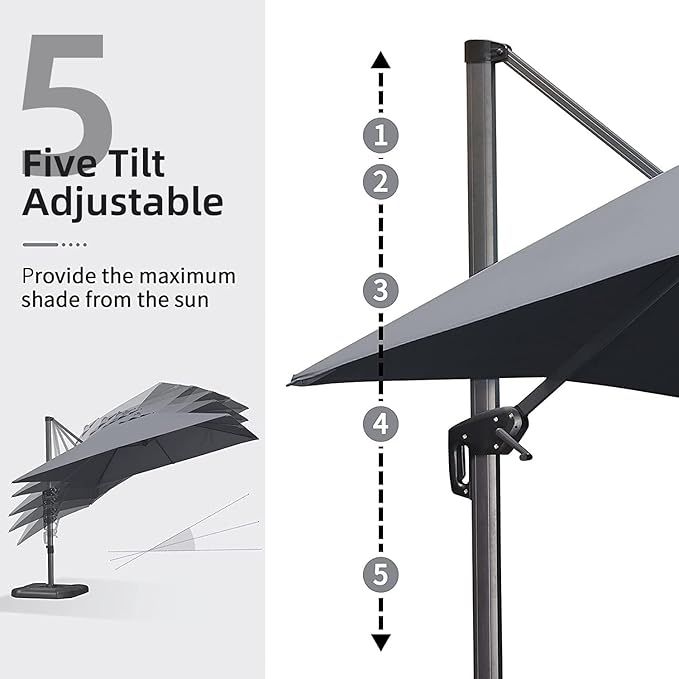 PURPLE LEAF 11 Feet Patio Umbrella with Base Outdoor Cantilever Round Umbrella Aluminum Offset Umbrella with 360-degree Rotation for Garden Deck Pool Patio, Grey