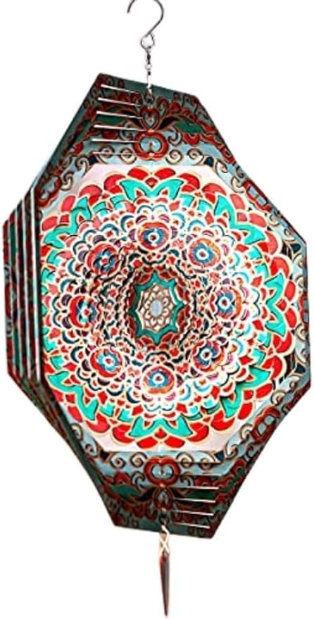 Wind Spinner Mandala Mystique 12 inches – 3D Stainless Steel – Laser Cut Metal Art Geometric Pattern - Hanging Wind Spinner, Kinetic Yard Art Decorations - Indoor/Outdoor Decor