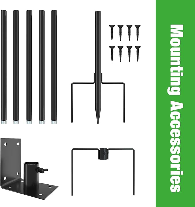 ERYTLLY Bird House Pole Mount Kit 96 Inch - Adjustable Hummingbird Bird Feeder Post Support Rod Universal Stand Set with 5 Prongs for Outdoor, Yard, Garden Decor, Black