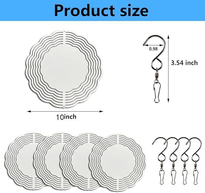 5 pcs 10 inch Sublimation Wind Spinner Blanks Round Sublimation Blanks Products Stainless Steel Metal Indoor Outdoor Garden Decoration for Heat Press Transfer Sublimation Blank Gift