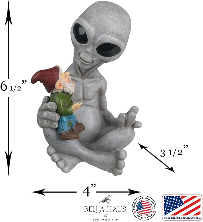 Andre' & Fritz Friendship Stories Alien and Gnome Garden Statue | Poly-Resin 6.5" h x 4" w x 3.5" d Outdoor Décor (Stories - Garden Statue)