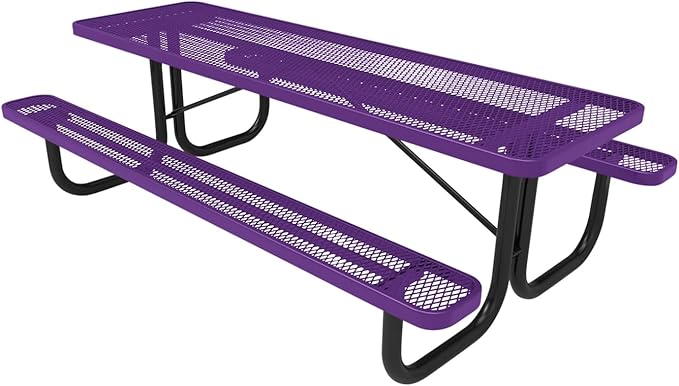 Coated Outdoor Furniture Heavy-Duty Portable Outdoor Picnic Table, Thermoplastic Coated Expanded Metal Commercial-Grade Patio Dining Furniture Made in America (8ft Rectangular, Purple)