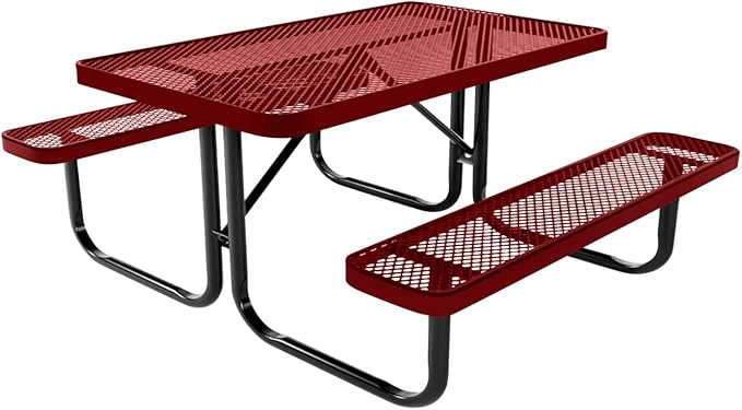 Coated Outdoor Furniture Heavy-Duty Portable Outdoor Kids Table, Expanded Metal Kids Picnic Table, Commercial-Grade Picnic Table, Made in America (4ft Rectangular, Childrens, Textured Burgundy)