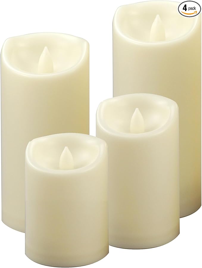 CANDLE CHOICE Waterproof Outdoor Battery Operated Flameless Candles with Auto Timer Flickering Plastic Resin Electric LED Pillar Lights for Lantern Patio Garden Wedding Party Decorations Pack of 4