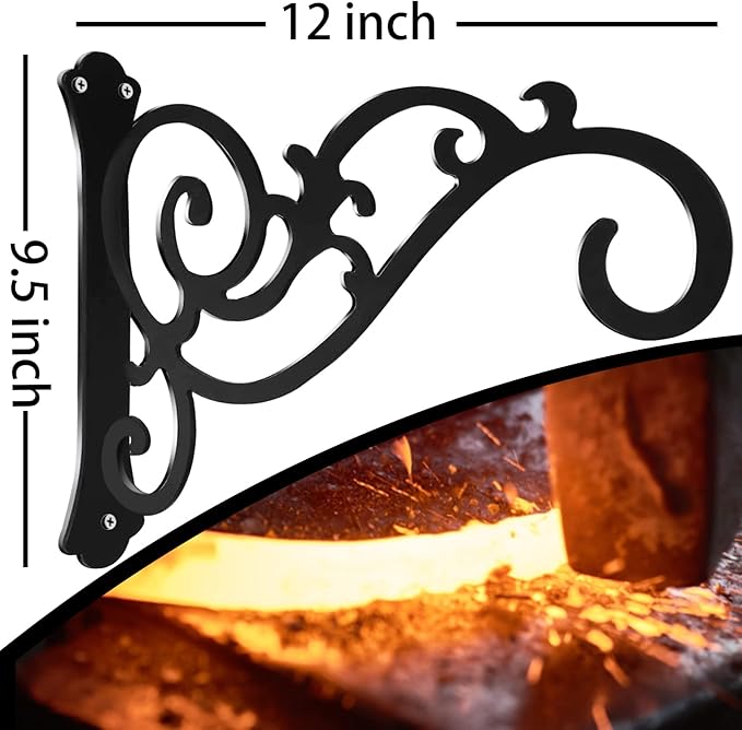 Hanging Planter Brackets 12-Inch 2 Pcs,Outdoor Hanging Brackets Wall Hook Heavy Duty Planter Brackets,Black Iron Planters Hook Indoor/Outdoor Planter Hanger Hooks