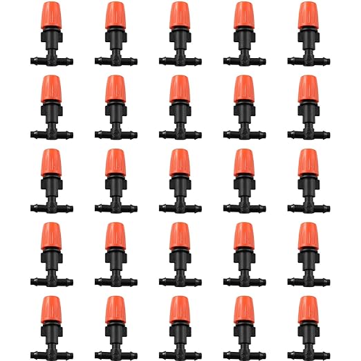 Atomizing Nozzle RLECS 25PCS Irrigation System Misting Automatic Watering Garden Hose Spray Adjustable Garden Irrigation Nozzles with Tee Joints for Greenhouse Vegetable Irrigation