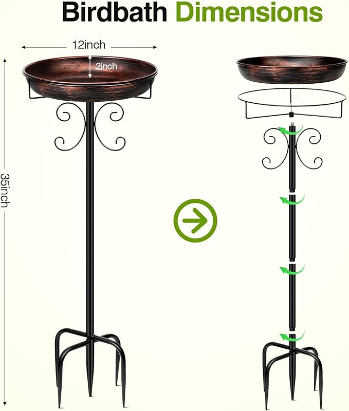 Daoeny 35In Metal Bird Bath for Outside, Vintage Freestanding Birdbaths & Birdfeeder, Bird Baths Feeder Bowl for Outdoors Garden Patio Yard Lawn Decor, Upgraded 5-Pronged Base (Antique Bronze)
