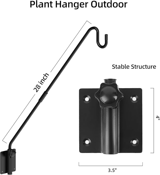 Deck Hook Wall Mounted,Extended Plant Hanger Outdoor,Bird Feeder Hanger-Metal Fence Shepherds Hooks Bracket for Hanging Hummingbird Feeder,Planter,Flower Baskets,Lantern-360°Rotating Pole