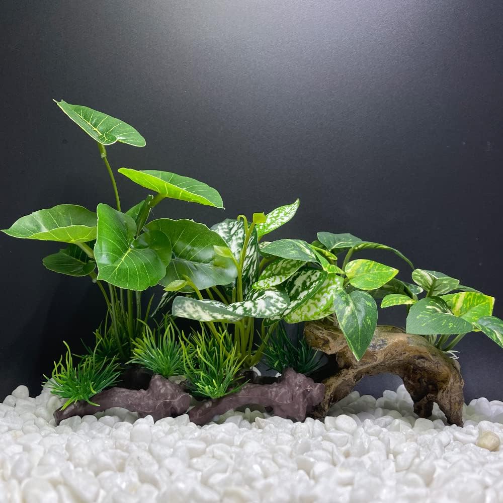Smoothedo-Pets Fish Tank Decoration Aquarium Decoration 3 Pieces Ornament Betta Silk Leaf Cushion Hammock Artificial Driftwood Cave Goldfish Bowl Accessories (Mixed Leaf Set-G)