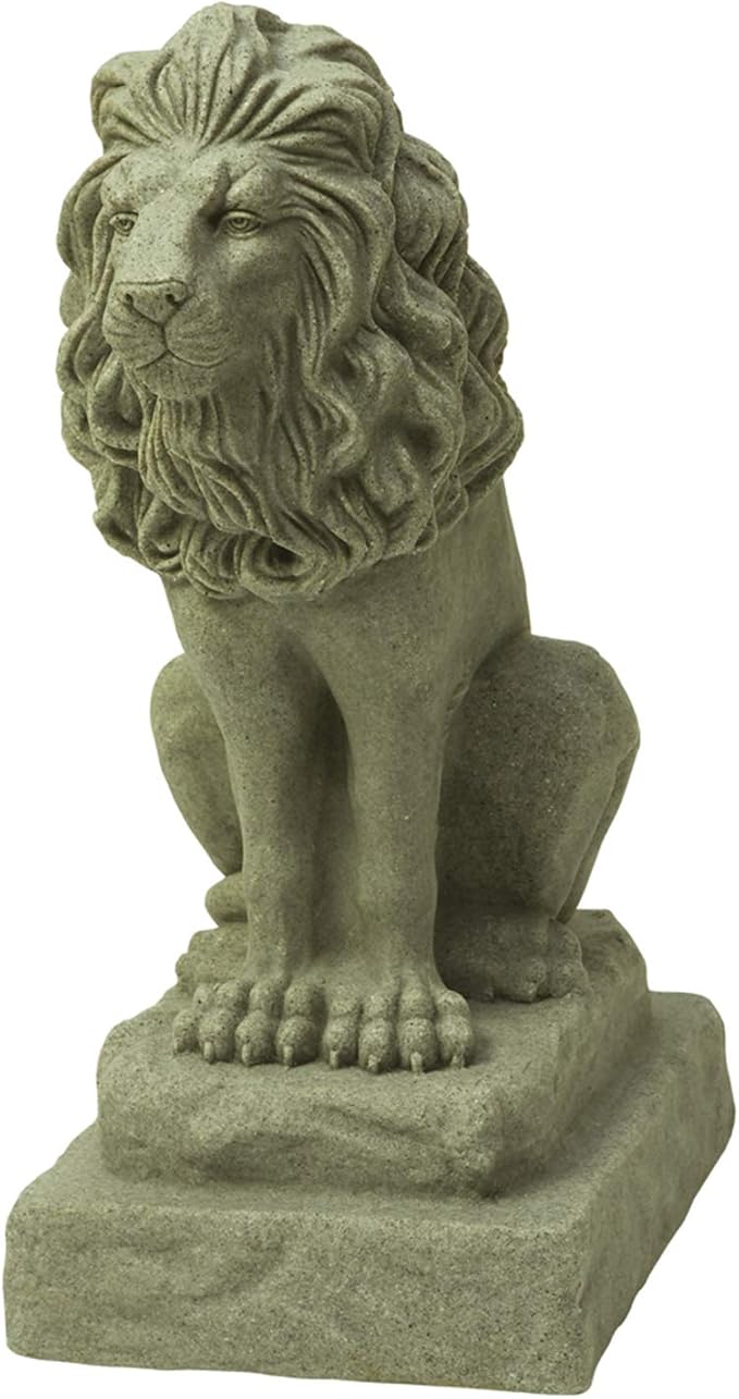 EMSCO Group Guardian Lion Statue – Natural Sandstone Appearance – Made of Resin – Lightweight – 28” Height