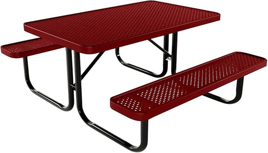 Coated Outdoor Furniture Heavy-Duty Portable Outdoor Kids Table, Punched Steel Kids Picnic Table, Commercial-Grade Picnic Table, Made in America (4ft Rectangular, Childrens, Textured Burgundy)
