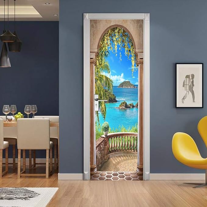 3D Door Stickers Murals - Peel & Stick Landscape - Wallpaper Decals - Removable PVC Waterproof Door Poster - Bedroom & Living Room Decoration - 37.4" x 78.7"