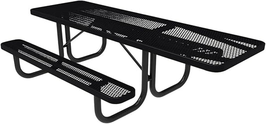 Coated Outdoor Furniture Heavy-Duty Portable ADA-Compliant Outdoor Picnic Table, Expanded Metal Patio Dining Furniture Made in America (8ft Rectangular, One-Side Handicap, Black)