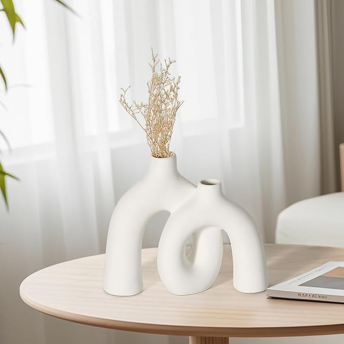 CEMABT Modern Nordic Boho Vase Set - Elegant White Matte Ceramic Home Decor for Living Room, Bookshelf, Mantel, Entryway Table & Console Décor | Shelf Decorations Gift