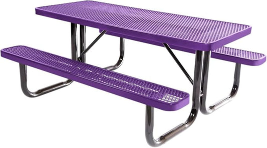 Coated Outdoor Furniture Heavy-Duty Portable Outdoor Picnic Table, Thermoplastic Coated Expanded Metal Commercial-Grade Patio Dining Furniture Made in America (6ft Rectangular, Purple)
