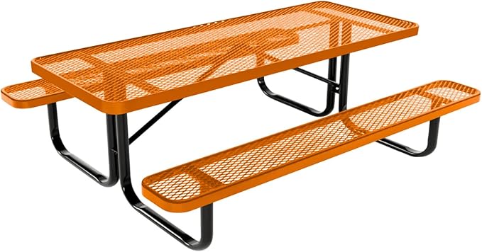 Coated Outdoor Furniture Heavy-Duty Portable Outdoor Kids Table, Expanded Metal Kids Picnic Table, Commercial-Grade Picnic Table, Made in America (6ft Rectangular, Childrens, Textured Orange)