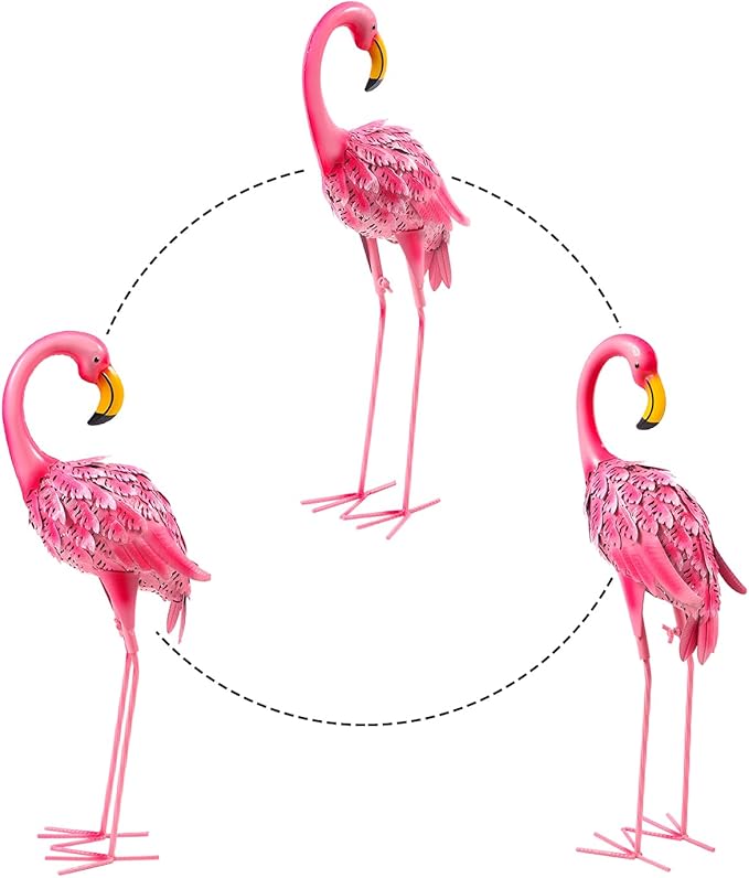Garden Statues Flamingo Sculptures Metal Yard Art, Pink Bird Art Outdoor Backyard Decor Patio Lawn Porch Ornament Flamingo Yard Decoration (Sun and Moon)