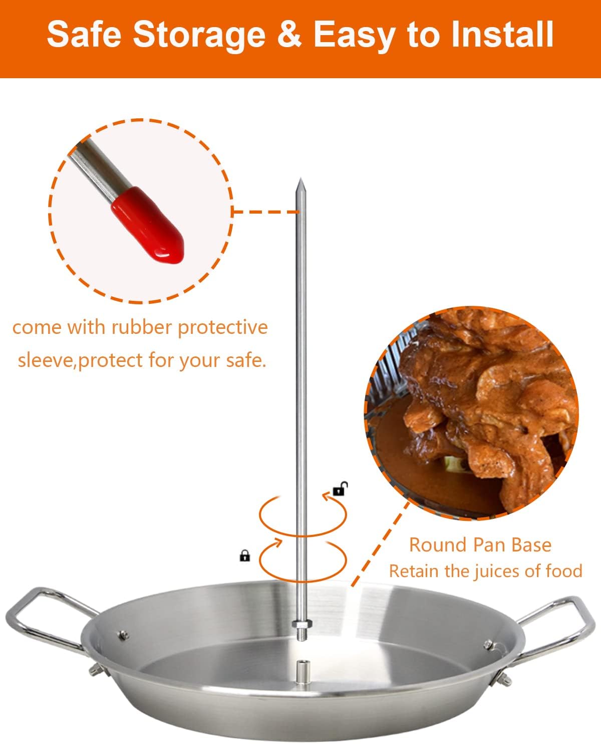 BBQ Vertical Skewer Pan Gyro Spit Stand for oven, Al Pastor Shawarma Skewer for Grill, El Pastor Hack for Tacos Al Pastor Chicken, Brazilian, Stainless Steel, with 8",10" and 12" stick