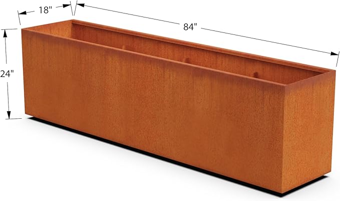 Corten Steel Planter Rectangle Outdoor Metal Garden Box Heavy Duty | Made in USA | Fully Assembled