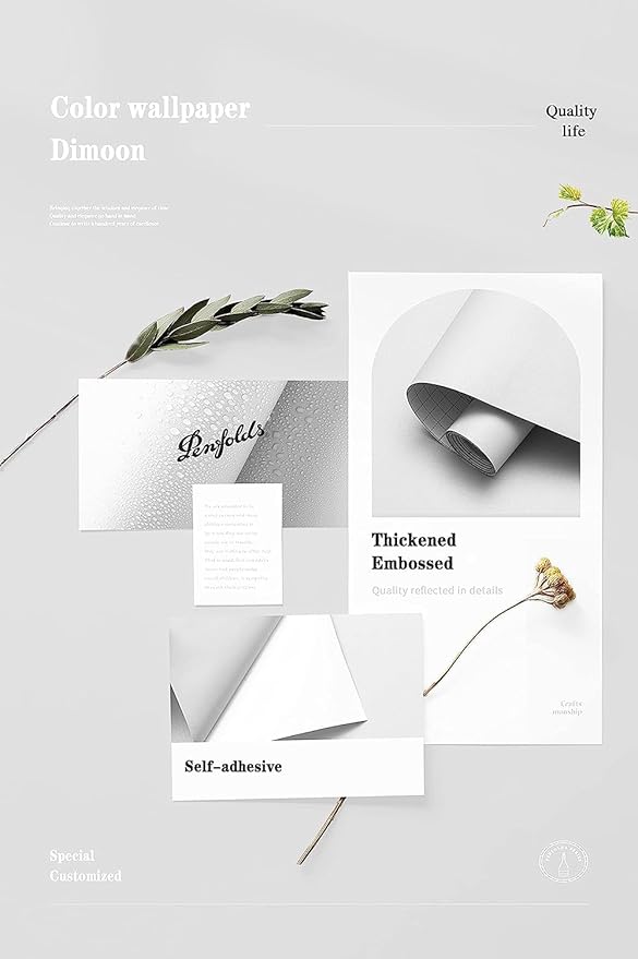 Dimoon 118''x23.6'' White Thicken Peel and Stick Wallpaper Contact Paper Modern Self Adhesive Wall Paper Removable Renter Friendly Textured Solid Color Shelf Vinyl Roll (118''x23.6'',White Thicken)