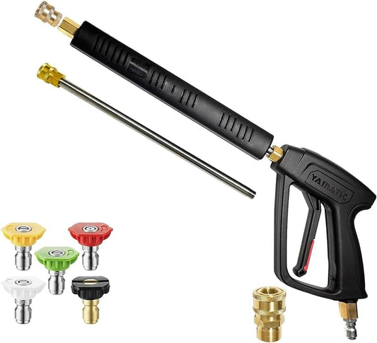 YAMATIC Pressure Washer Gun Wand with Swivel 3/8" Plug & M22 Coupler, Stainless Steel Extension Lance Replacement for Ryobi, Simpson, Craftsman Power Washer for Foam Cannon Car Wash, 4000 PSI
