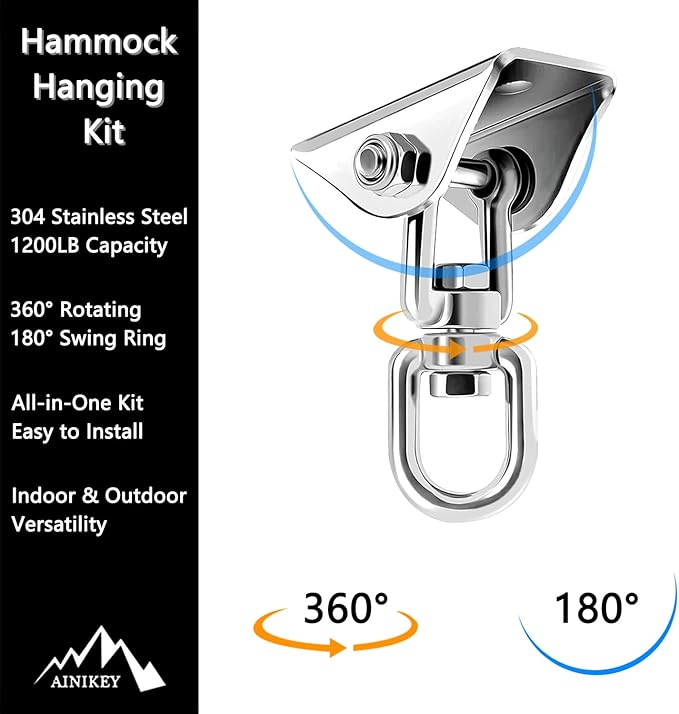 Heavy Duty Swing Hangers for Wooden Sets 1200 LB Capacity Hammock Hanger 360 Swivel Stainless Steel Swing Hardware Accessories for Porch Playground Yoga Heavy Bag Sliver | Pack of 3
