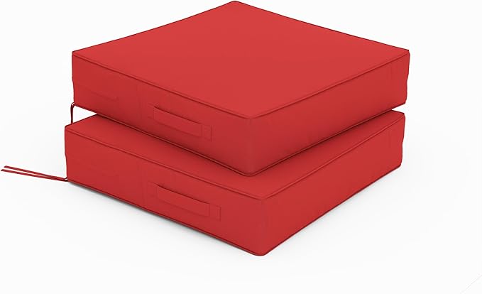Patio Chair Cushions 19 X 19 X 4 Inch Waterproof Outdoor Seat Cushions for Patio Furniture, Outdoor Sofa Couch Pads with Ties & Handle, Set of 2, Red