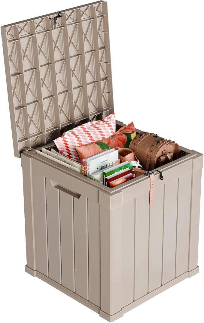 50 Gallon Resin Deck Box, Lockable Outdoor Storage Box for Patio Cushions Storage Furniture,Garden Tools, Pool Supplies, Weatherproof and UV Resistant (Grey)