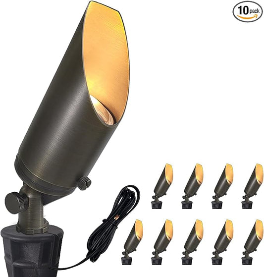 COLOER Die-cast Brass Landscape SpotLights Outdoor, 12V AC/DC Low Voltage Lighting, IP65 Waterproof Garden Patio Trees Directional Spot Up Light(103B, Bronze, 10-Pack Without Bulb)